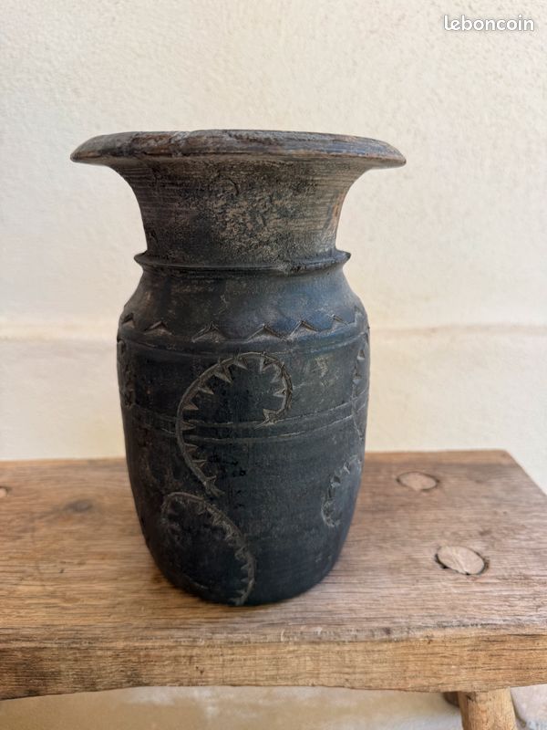 Lot 3 Pots Nepalais inde bois noir sculpté Esprit tribal & wabi-sabi (image 2)