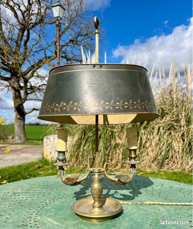 Lampe bouillotte de style Empire bronze doré décors de cygnes Napoléon 1er XIXème siècle porte binets ancienne (image 10)