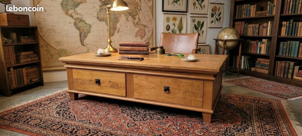 Table basse en bois massif style rustique / campagne chic (image 1)
