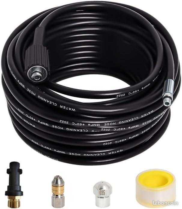 Poweka Tuyau de Nettoyage Haute Pression 20M,Compatible avec Kärcher K2/K3/K4/K5/K6/K7 série, Haute Pression Accessoire avec Buse à Jet et Buse Rotatif,180 Bar, 60 °C (image 2)