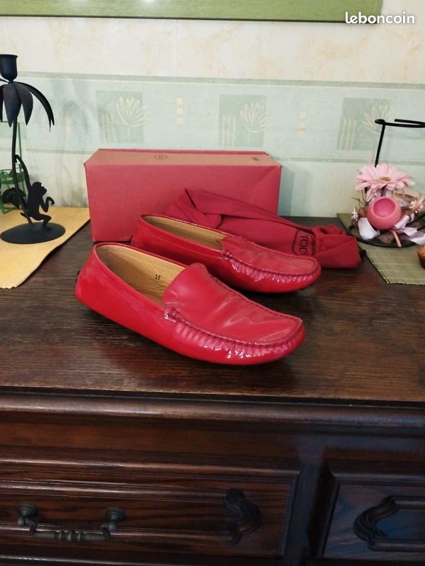 Mocassin femme bordeaux simili cuir verni à noeud ORIANNE