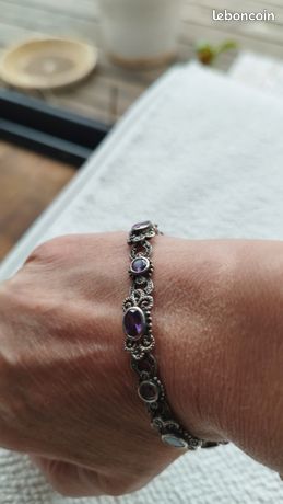 Bracelet Rigide Vintage En étain Argenté - Poinçonné 1551 - Parfait état (occasion)