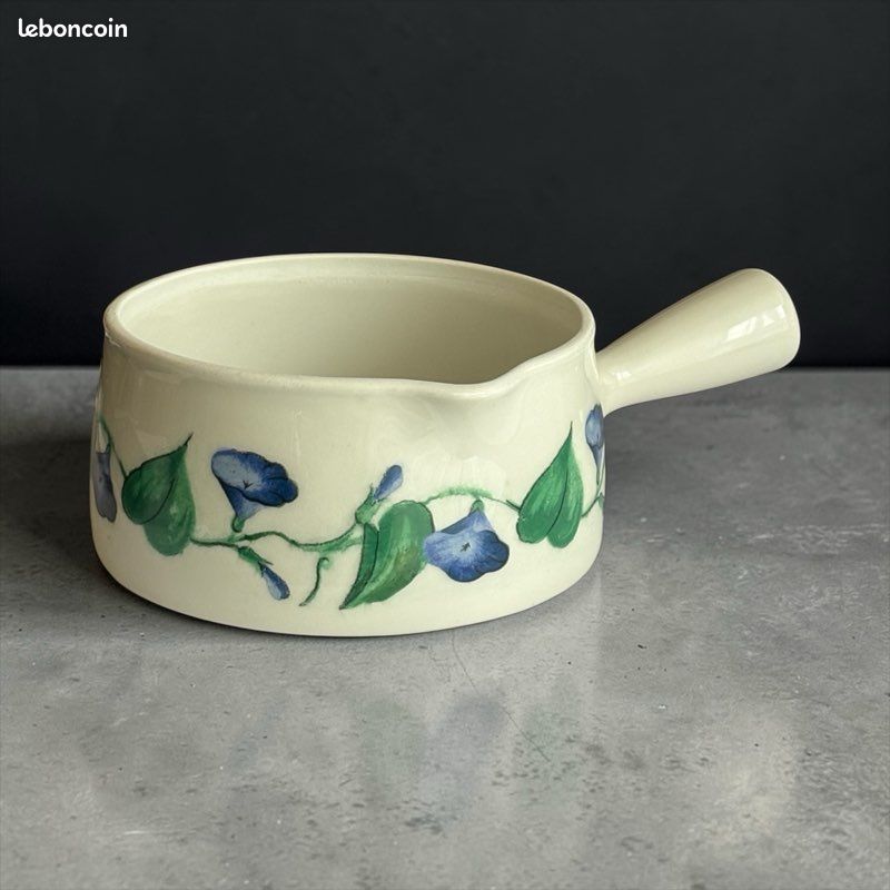 Poêlon en Porcelaine de Paris – Décor Liserons Bleus – Vintage (image 3)
