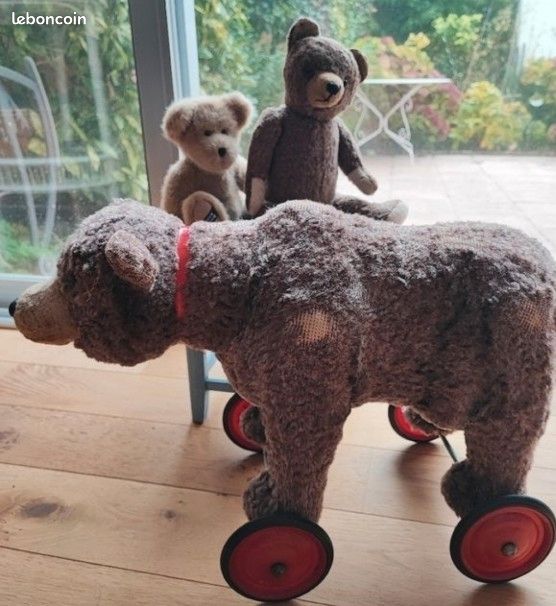 Grand Ours Vintage Steiff à Roulettes Années 1950 - Collection