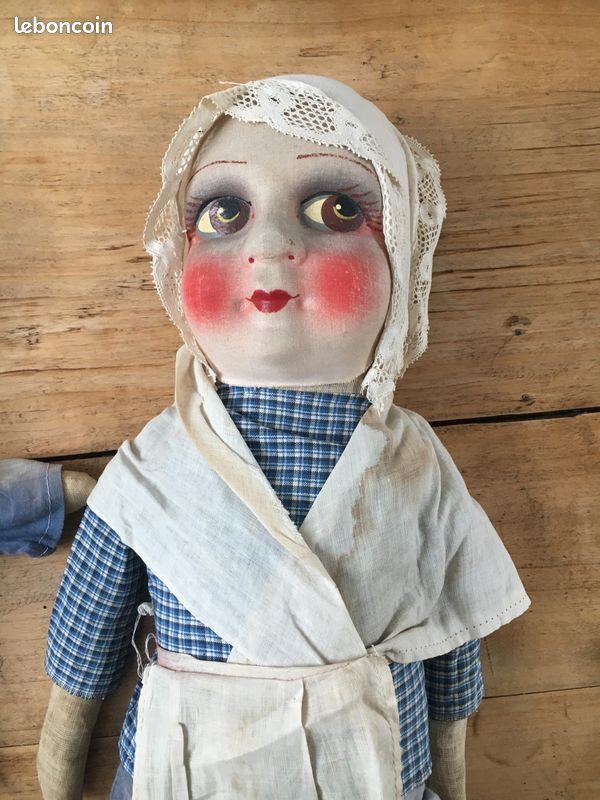 Ancienne Poupée HUARD 39cm - Carton Bouillie Et Paille - Vêtements D'origine - Occasion