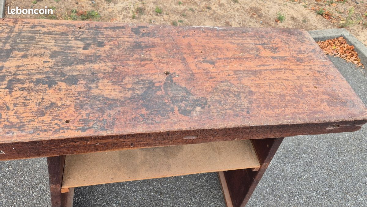 Petit établi ancien vintage en bois massif (image 4)