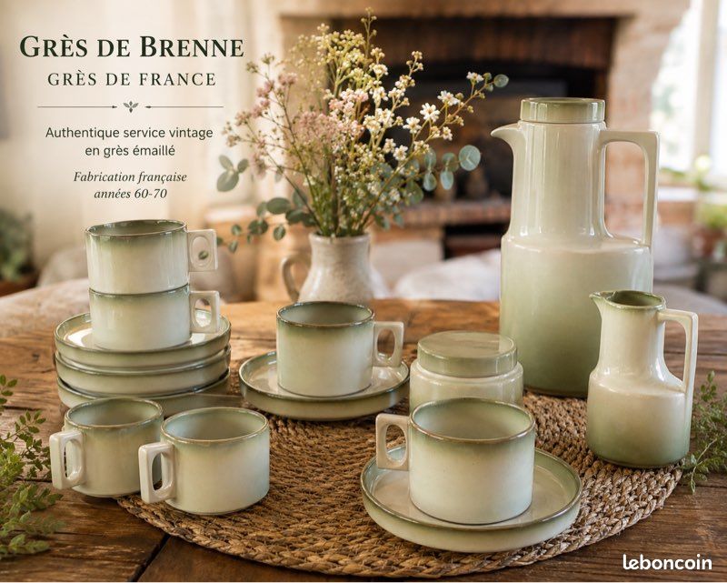 Service vintage en Grès de Brenne – Grès de France – Vert céladon (image 1)