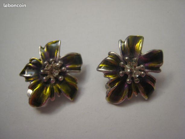 Boucles D'oreilles Anciennes Clips – Émaillées – Vintage – Sans Marque