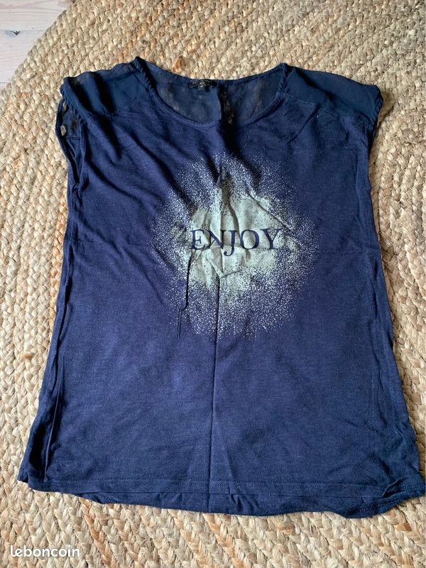 T shirts bleu motif doré grain de malice taille M (image 1)
