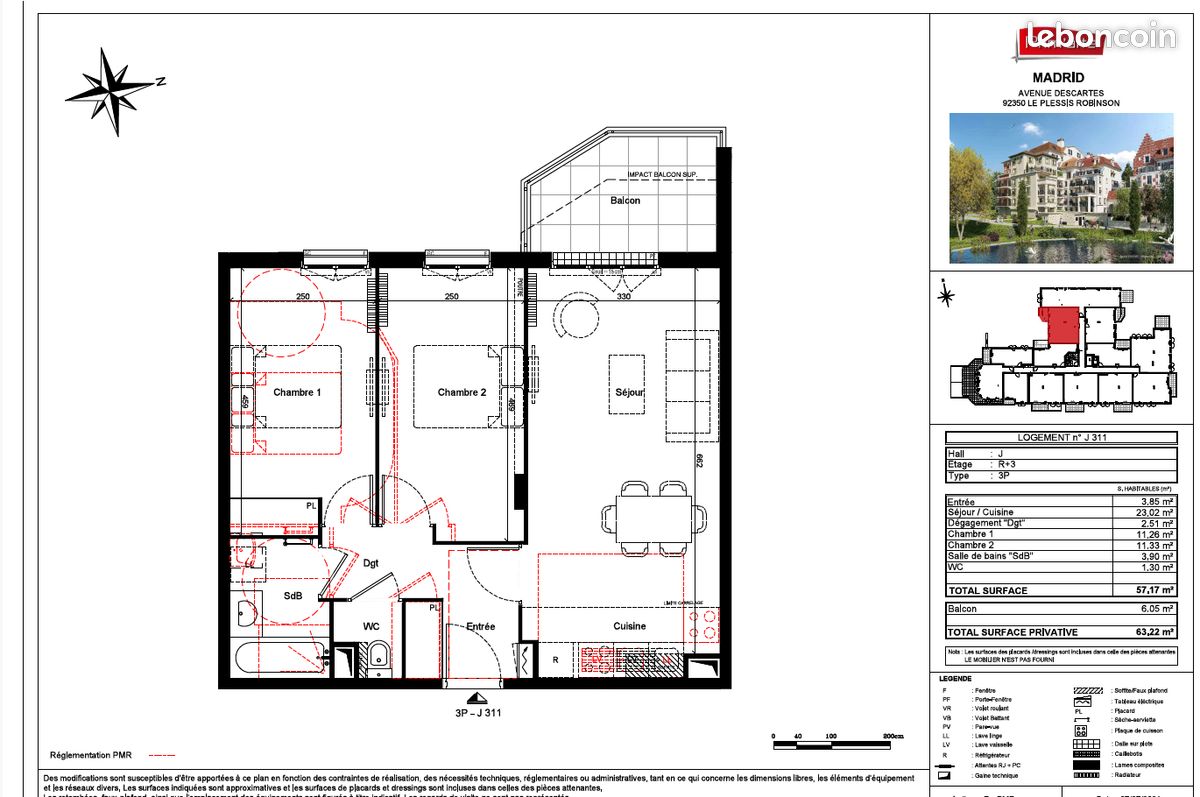 Appartement a louer le plessis-robinson - 3 pièce(s) - 57 m2 - Surfyn
