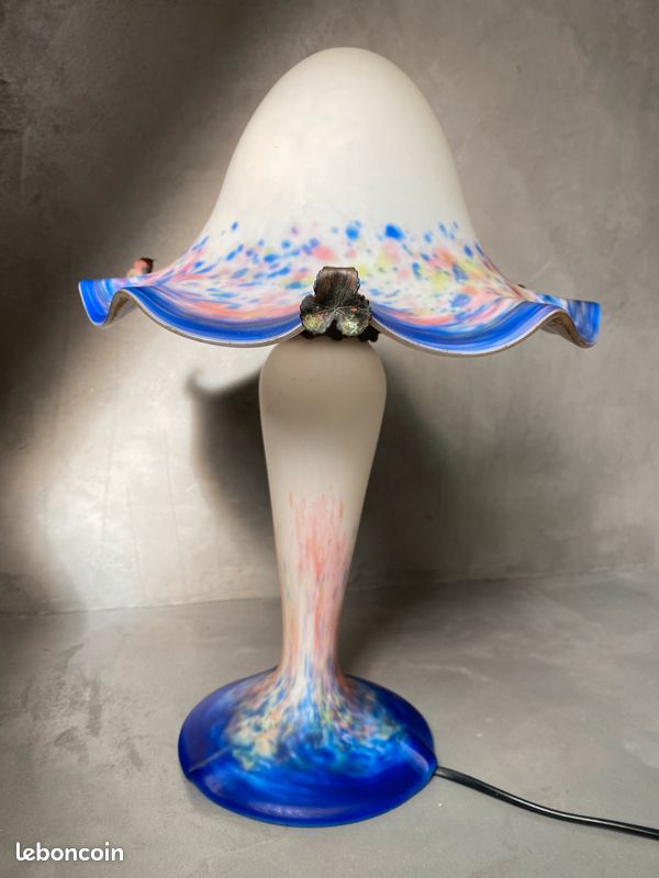 Lampe champignon moucheté en pâte de verre arts déco le verre français (image 1)