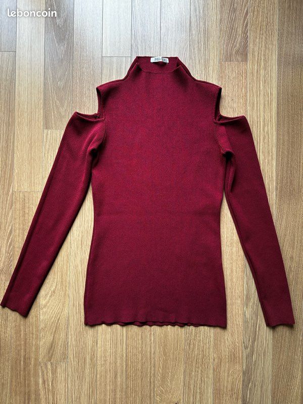 Pull fin bordeaux à épaules dénudées t.36 (image 2)