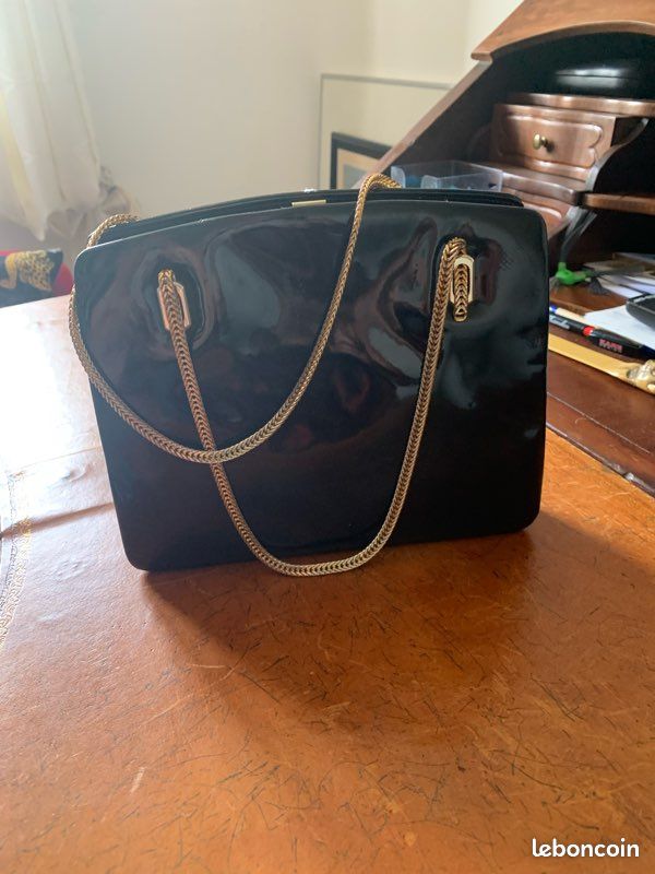 Petit sac rétro cuir vernis noir Accessoires Bagagerie