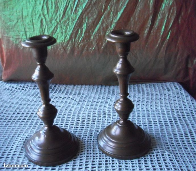 Paire de bougeoirs anciens à 1 bougie 19ème (image 2)