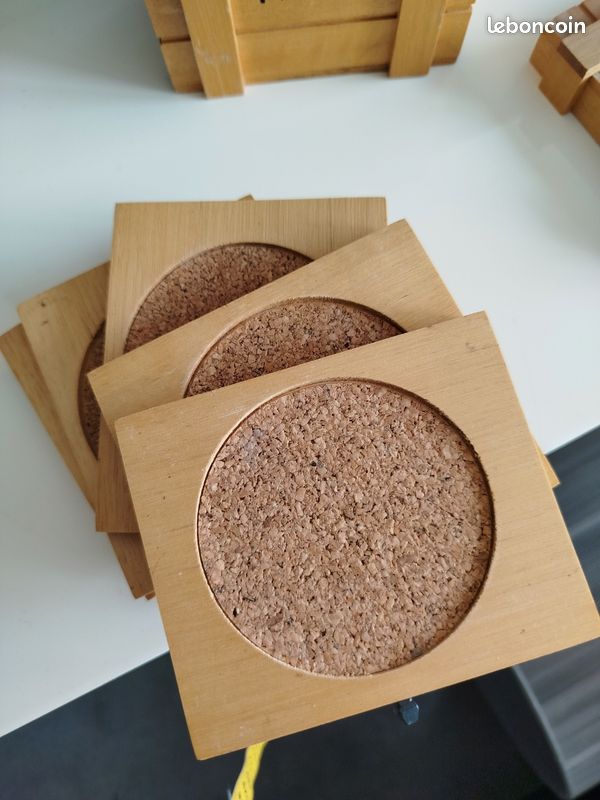 Coffret Vintage De 6 Dessous De Verres En Bois Et Liège – Style Rétro Années 70, Fait Main