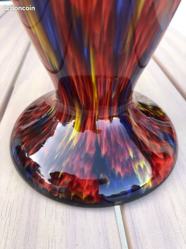 Vase Murano Verre Soufflé Rouge - Pièce D'Artisanat Italien 33cm