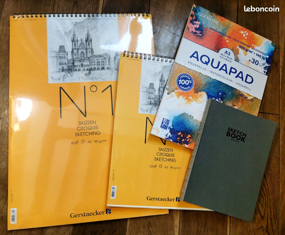 Lot de 4 blocs croquis/aquarelle-Gerstaecker A2/A3-Claire fontaine A3-Sketch book A4 (image 1)
