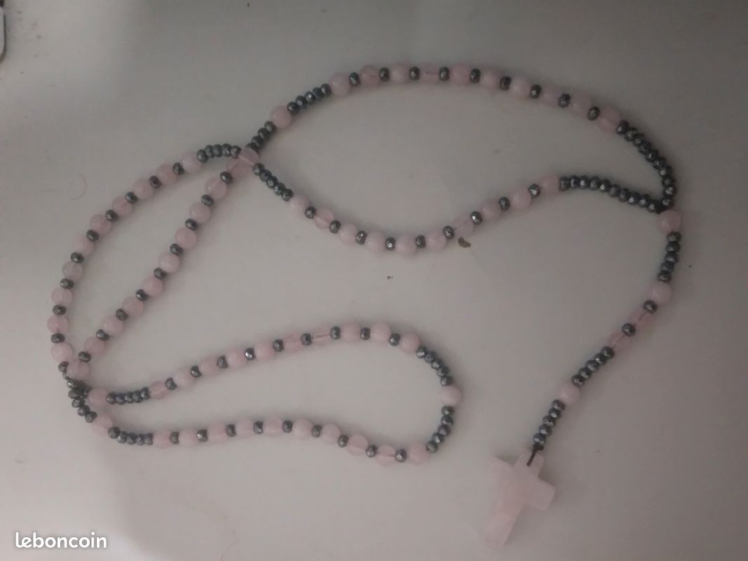 Chapelet quartz rose et hematite (image 1)