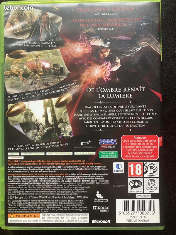 Jeu Xbox 360 BAYONETTA CLIMAX EDITION - Édition Complète FR - Bon état