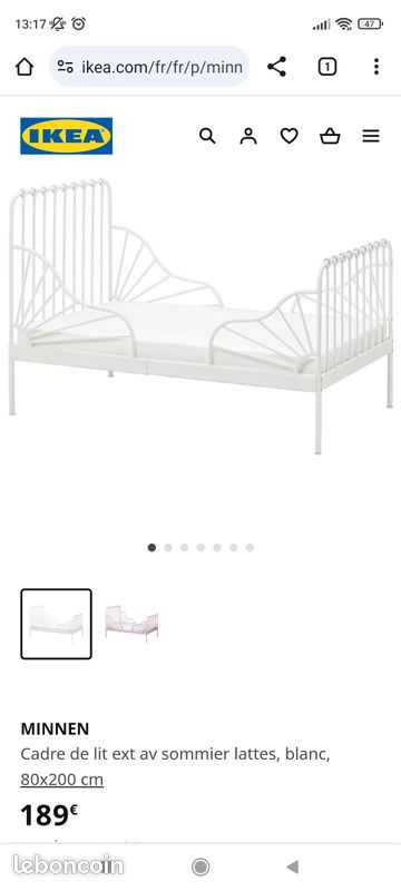 Lit extensible MINNEN Ikea noir + sommier + matelas (image 2)