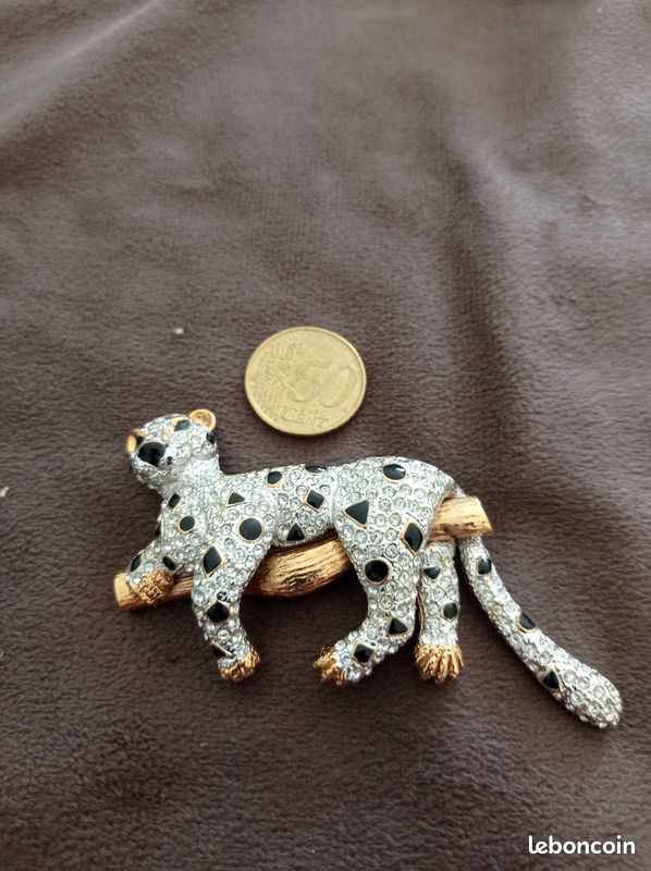 Broche Vintage Panthère Léopard – Métal Doré – Style Rétro Créateur – Occasion