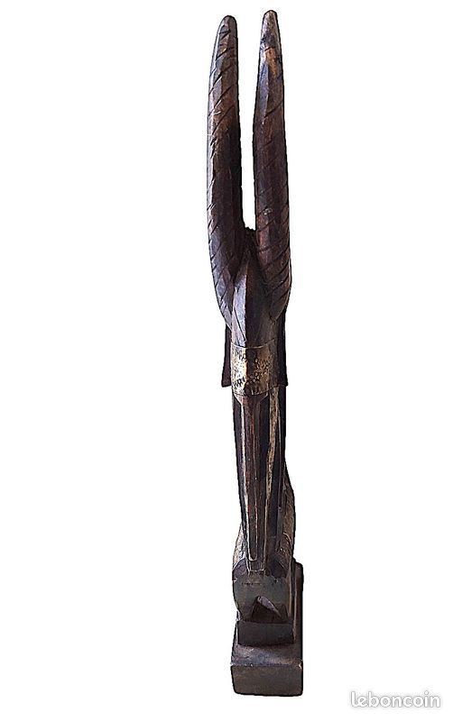 Masque cimier bois et laiton Bambara Tyi Wara du Mali Hauteur 52 cm Art africain art tribal ethnique sculpture vintage en bois et laiton (image 7)