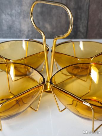 Serviteur Apéritif Vintage Vereco – Plateau En Verre – Fabriqué En France – Années 80