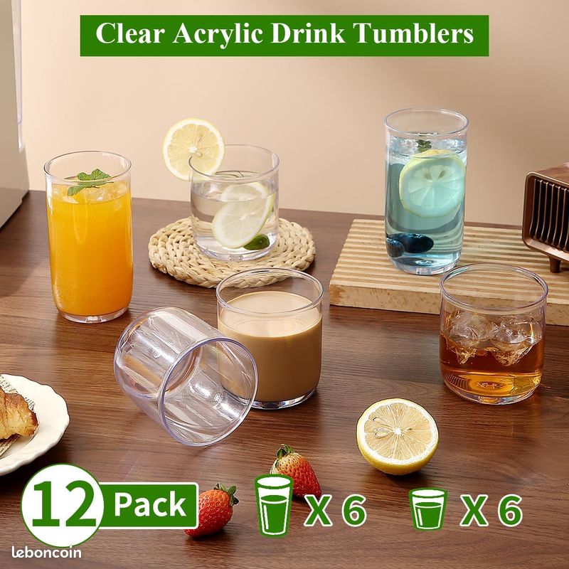 Lot De 6 Verres à Whisky En Cristal - 320 Ml, Violet, Eau/jus/cocktail, Neufs