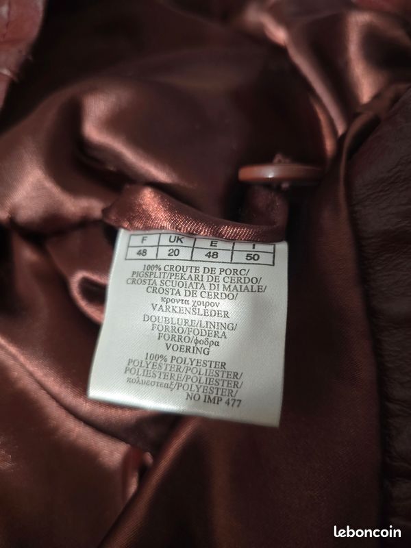 Veste vintage en cuir croute de porc taille 48 bordeaux (image 6)