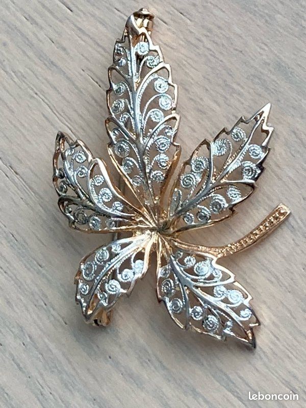 Lot de 2 Broches Vintage Filigrane Argent Vermeil - Motif Feuille & Bouquet (image 9)