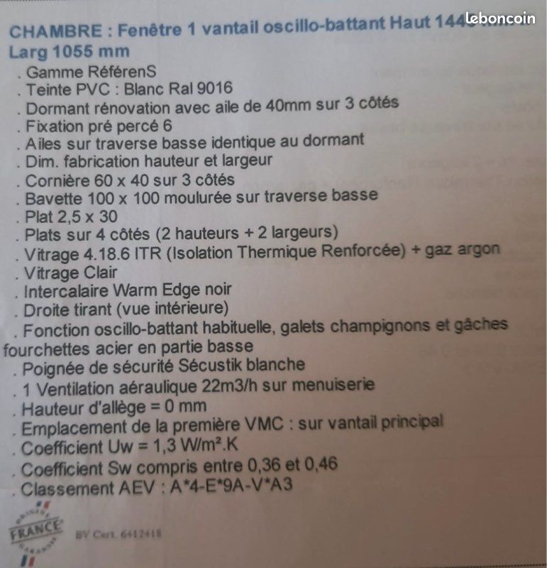 Fenêtre 1 Vantail oscilo Battant (image 2)