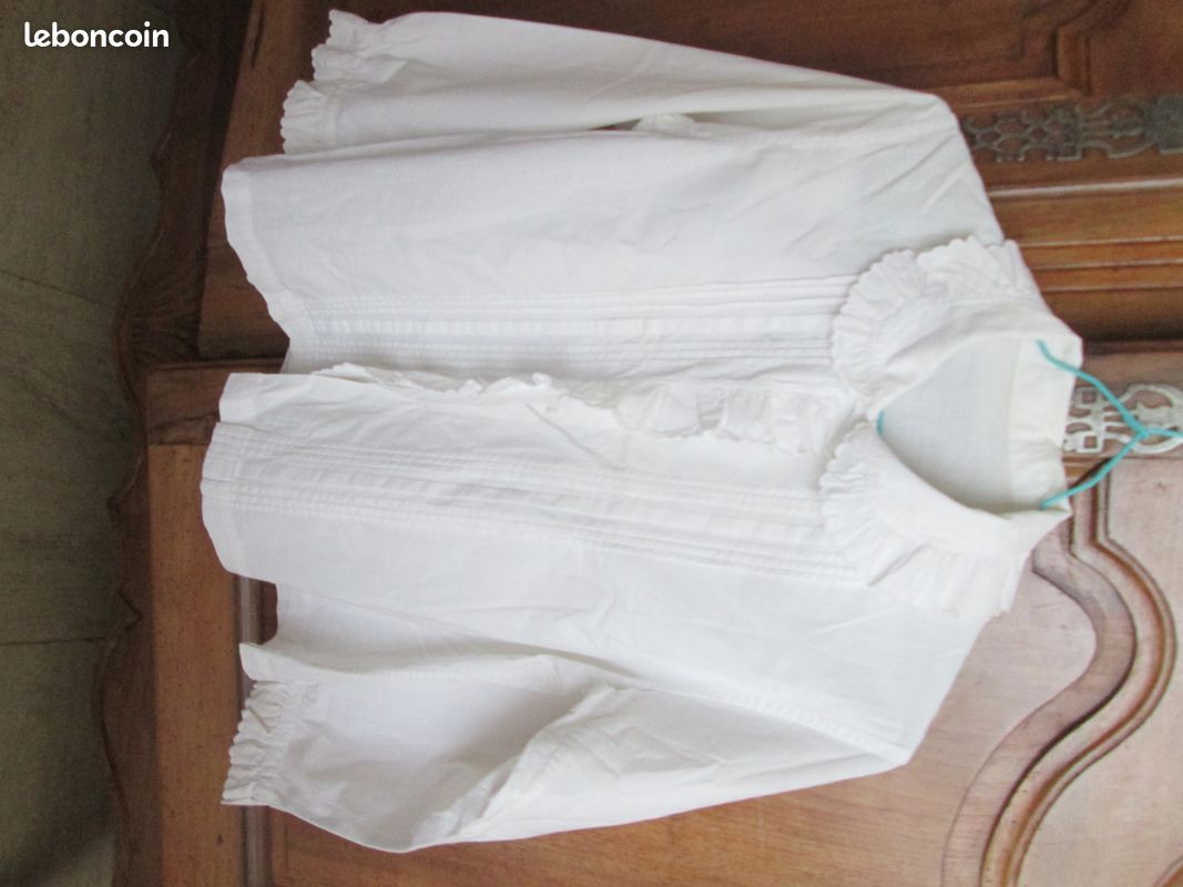 Chemisier Vintage Blanc Années 1900 - Coton Fin Et Dentelle - Taille M - Très Bon état