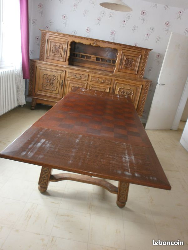 FAIRE OFFRE salle à manger en chêne massif, complète : 1table avec rallonges, 6 chaises, 1 buffet en 2 parties (haut et bas) (image 7)