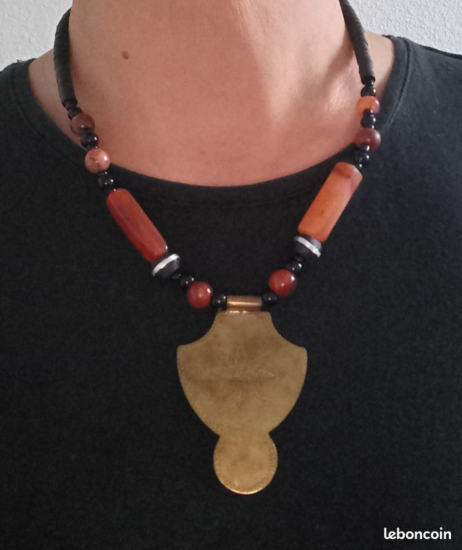 Collier artisanal, pierres cornaline et laiton (image 11)