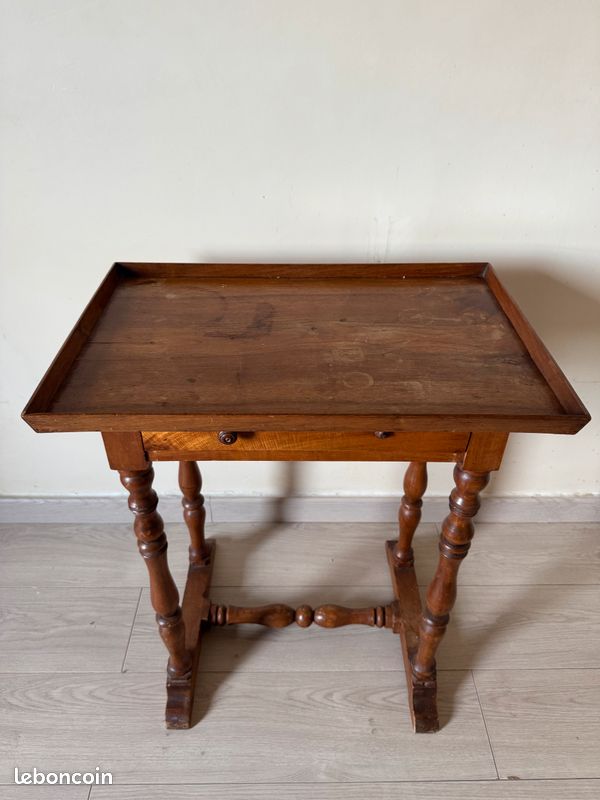 Table d'appoint à tiroir Vintage, pieds tournés (image 2)