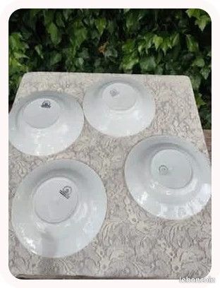 Lot 4 assiettes creuses anciennes Nimy Belgique décor floral Art Déco 23 cm (image 10)