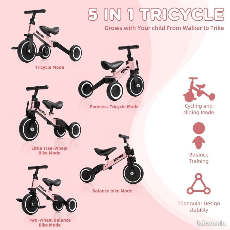 Tricycle Draisienne 5 en 1 KORIMEFA de 1 à 4 ans (image 4)