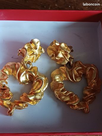 Boucles D'Oreilles Haute Couture Gavilane Années 90 - Ambre Et Laiton - Occasion