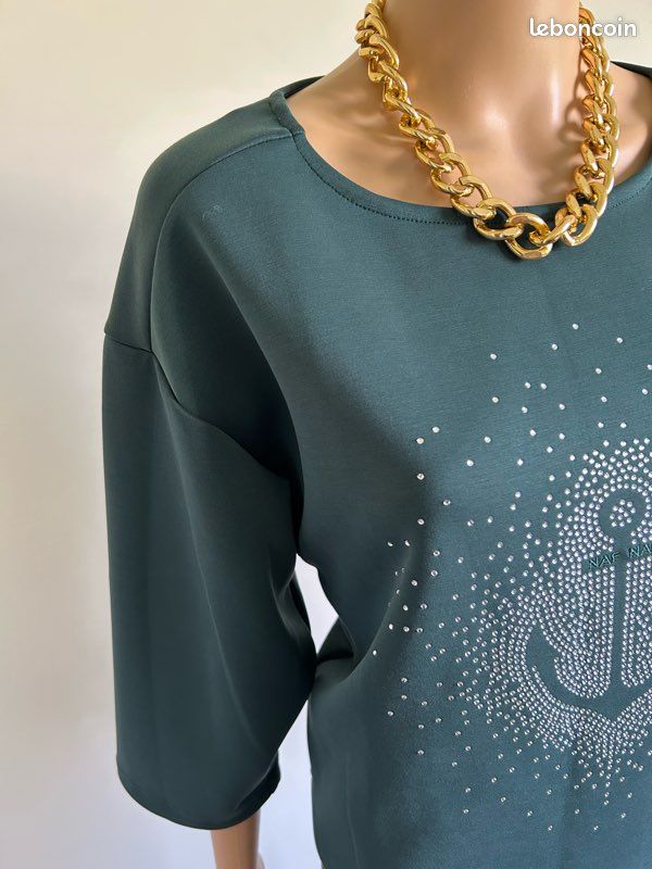 Pull NAF NAF Col V Noir Avec Strass - Taille S/36 - Occasion Très Bon État