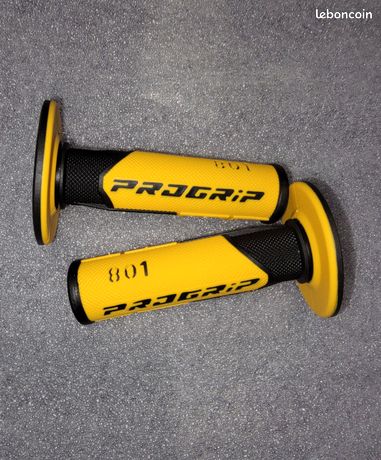 Paire De Poignées Tuning Moto Noir Et Jaune Motif Flammes - Marque One - Neuf
