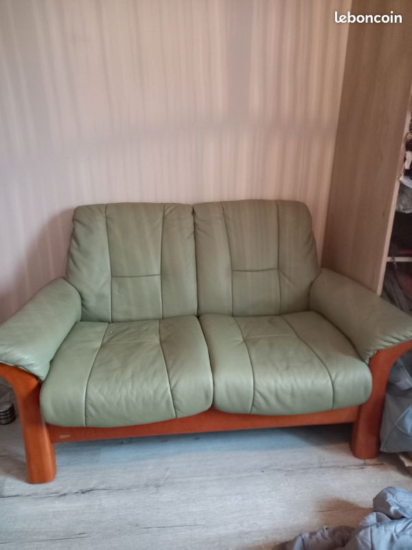 Fauteuil 2 places cuir vert (image 1)