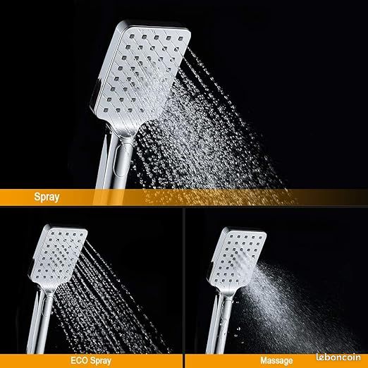 Douchette à Main Carré, Douche de main Pomme de Douche, pommeau de douche Argent Interface 1/2 pouce (image 9)