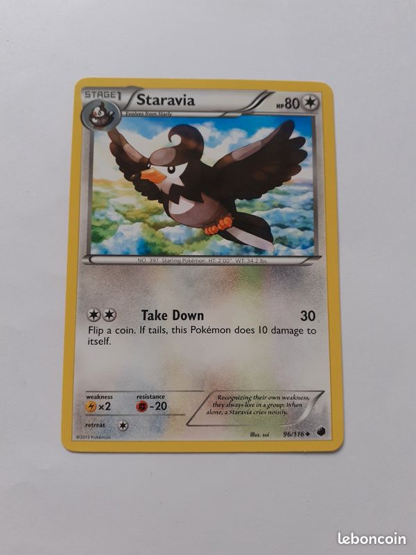 Carte pokemon Staravia Stage1 96/116 anne 2013 Carte peu commune Version  anglaise - Collection