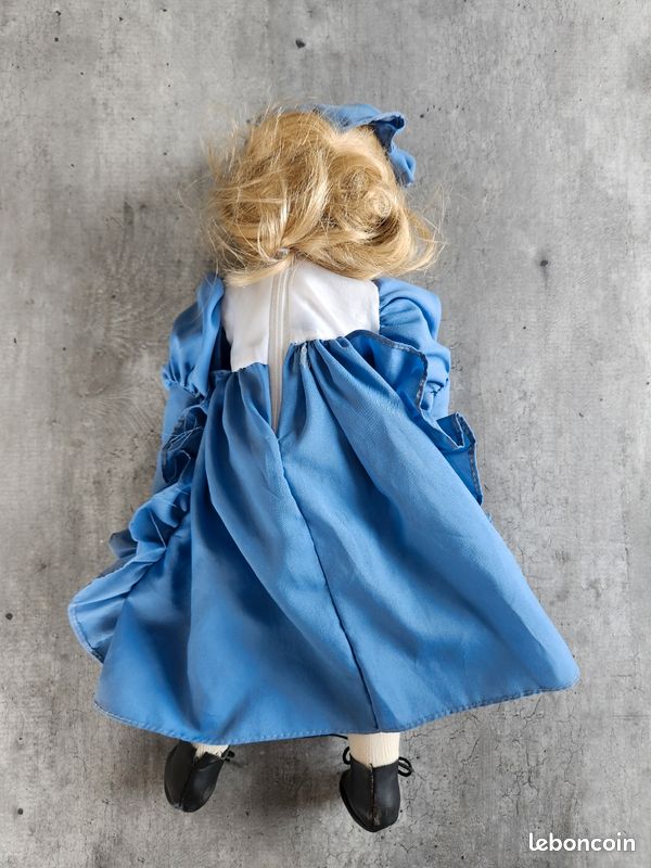 Robe De Poupée Jumeau En Soie Bleue Avec Capuche - Taille 66cm, Occasion