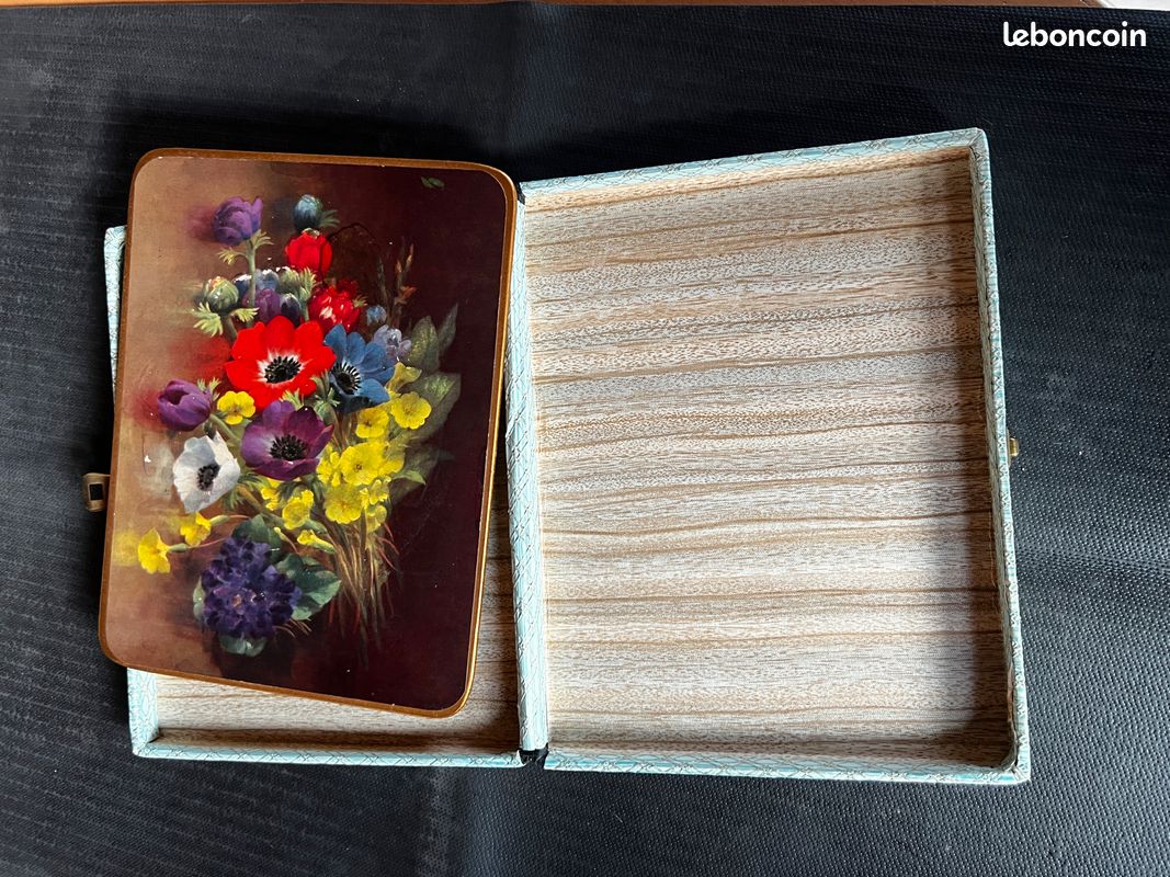 Set Vintage de 6 Grands Dessous de Plat ou Verre Motifs Fleurs dans leur Boite - Coffret (image 8)