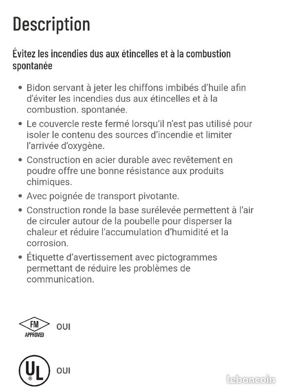 Poubelle métal pour déchets huileux Neuve (image 3)