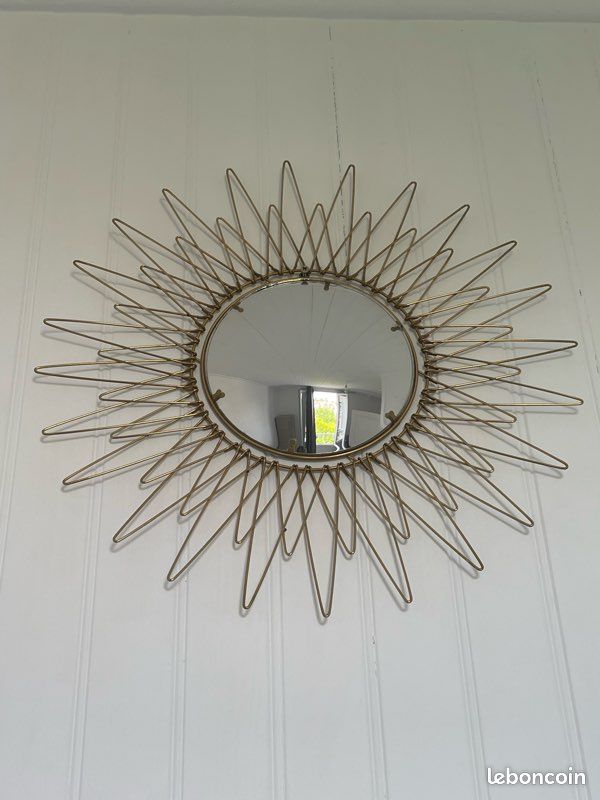 Rare grand Miroir Sorcière Vintage 1950 en laiton doré (image 7)