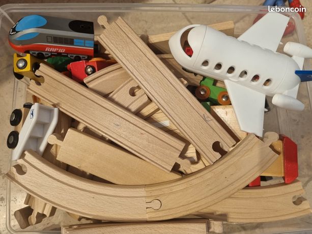 Lot De 3 Grands Rails Droits Voie O/0 - Bois Et Métal - Longueur 94.7 Cm - Vintage