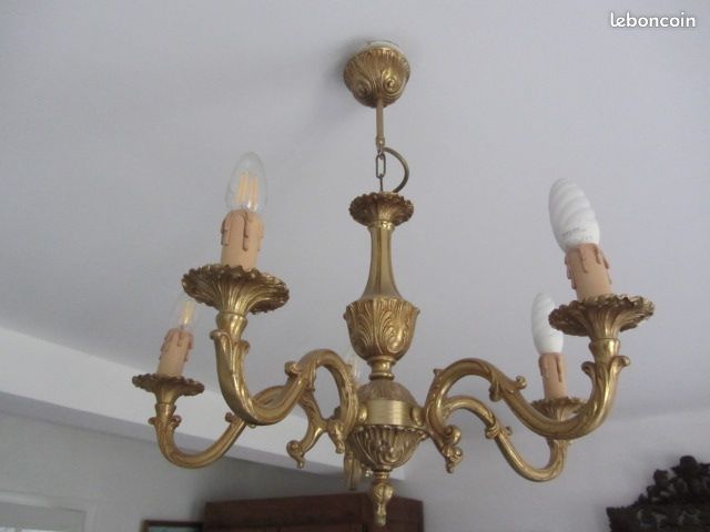 Lustre ancien en bronze doré 4 bras style Louis XV (image 2)