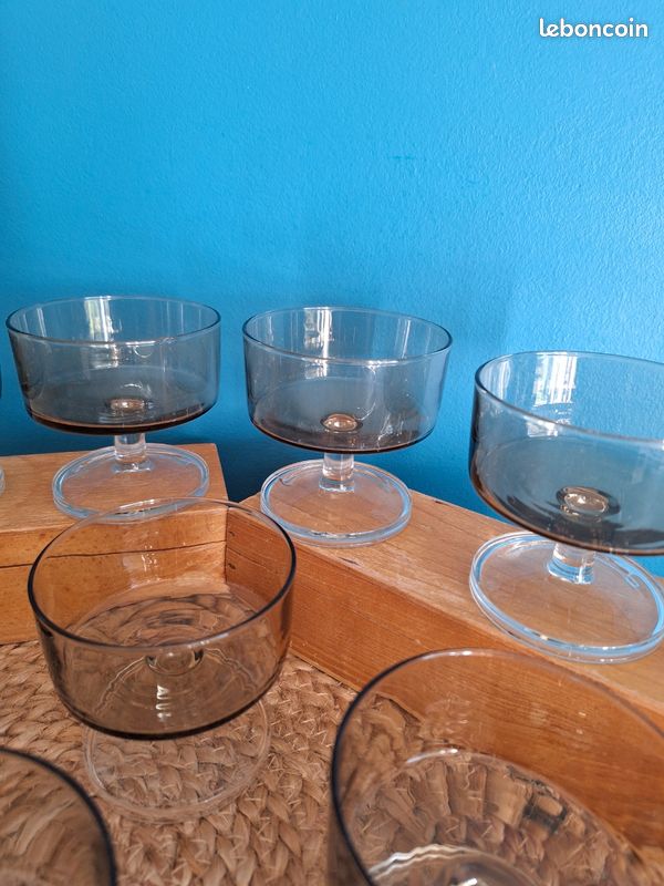 4 Coupes à Glace Vintage En Verre Bleu - 11,5 Cm De Haut, 10 Cm De Large, Style Luminarc